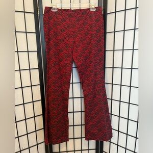 Vintage Red and Black Floral lace design, bootcut/flair pants. Sz 9. Great cond